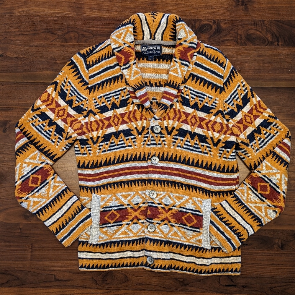 Southwest inspired shawl collared cardigan